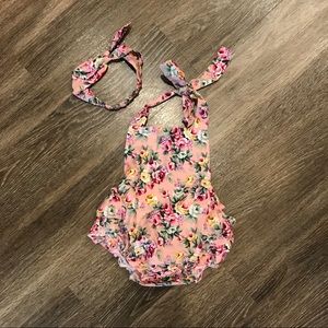 Baby Girl Boutique Apron Style Romper & Headband